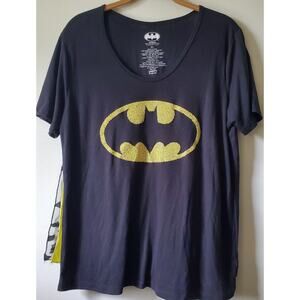 Batman Ladies XL Black T shirt Seed Beaded Bat Logo Detachable Cape Costume Fun
